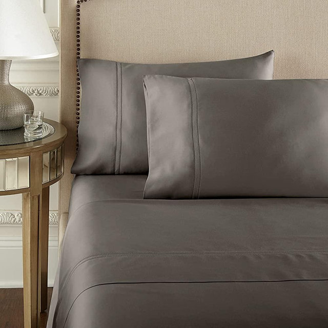 Pure Parima Luxury 100% CEA Certified Egyptian Cotton Sheet Bed Set | Extra-Long Staple | Cool, Breathable, Ultra Comfort | Double Hem-Stitched | Flat, Fitted, and 2 Pillow Cases (Charcoal, Queen)