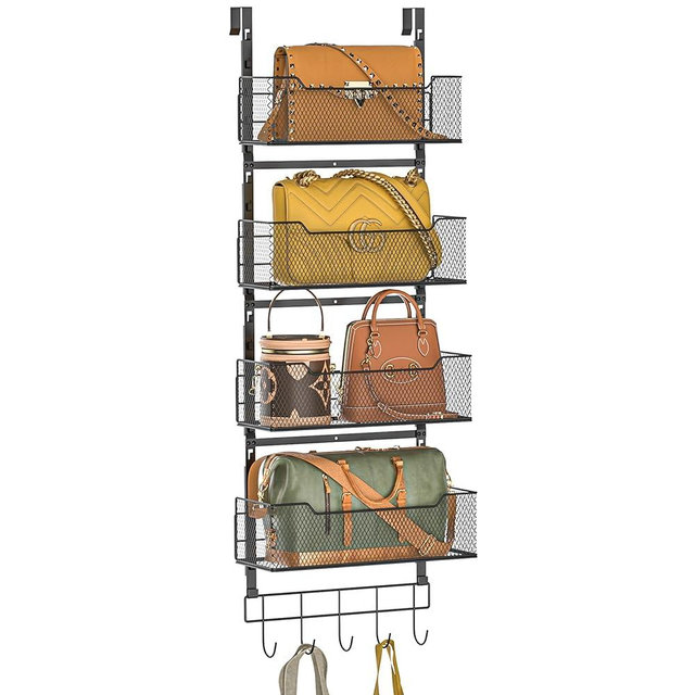 Dmevkic Purse Organizer Over the Door,Adjustable Durable Metal Purse Holder Handbag Purse Organizer for Closet with 5 Hooks Medium