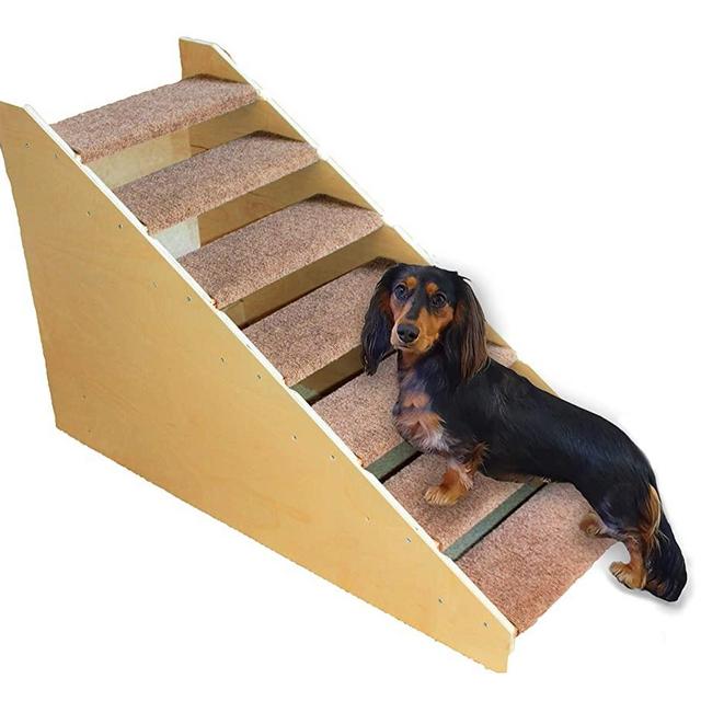 SHORT LEG PET STEPS - Dog Steps Made in USA, 3 Inch Step Height, Quality Wood and Carpet Step, Best for Dogs and Cats, Durable Pet Stair, Portable 7 Stairs for High Beds and Couches
