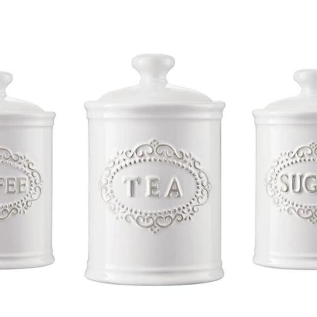 TAWCHES Ceramic Canisters Sets For The Kitchen Canisters For Countertop Set of 3 Airtight Coffee Canisters For Ground Coffee Sugar Storage With Lids Farmhouse Containers for household or kitchen use
