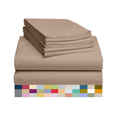 LuxClub 6 PC Sheet Set Bamboo Sheets Deep Pockets 18" Eco Friendly Wrinkle Free Sheets Hypoallergenic Anti-Bacteria Machine Washable Hotel Bedding Silky Soft - Light Khaki King