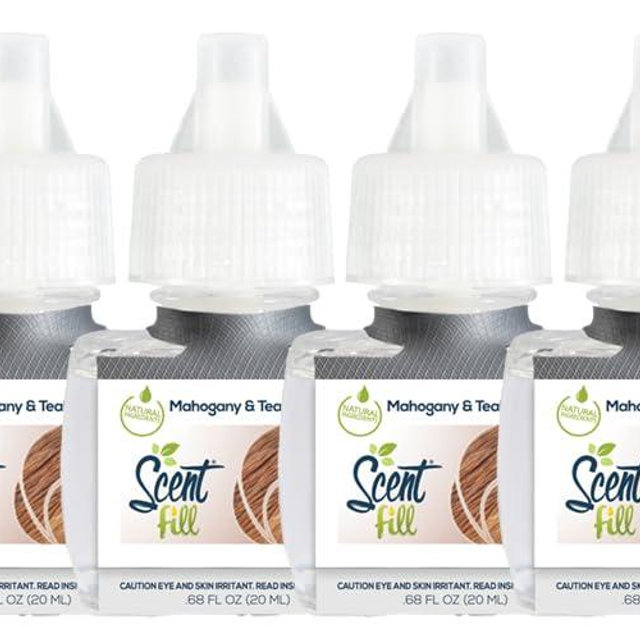 Scent Fill Mahogany & Teak Plug in Air Freshener, 4 Scented Oil Refills