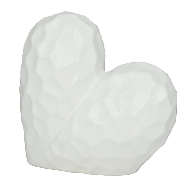 Deco 79 Porcelain Ceramic Heart Decorative Sculpture Dimensional Angled Origami Inspired Home Decor Statue, Accent Figurine 12" x 6" x 11", White