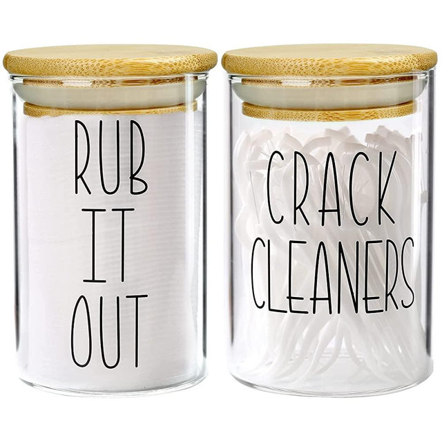 MOMEEMO Apothecary Jars with Lids for Bathroom Organization, Cotton Round Holder, and Floss Pick Storage are Great for Bathroom Decorations, and Bathroom Accessories. (Cotton Pads & Floss)