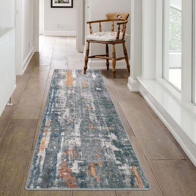 famibay 2X6Ft Runners for Hallways with Rubber Backing Modern Abstract Washable Runner Rug Upgraded Non Slip Soft Faux Wool Indoor Floor Runner Carpet Runners for Hallway Entryway Bathroom Kitchen