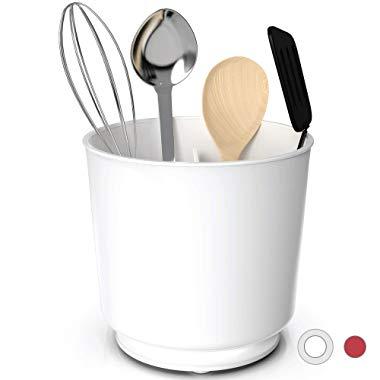 Extra Large Rotating Utensil Holder Caddy with Sturdy No-Tip Weighted Base, Removable Divider, And Gripped Insert | Rust Proof and Dishwasher Safe by Cooler Kitchen