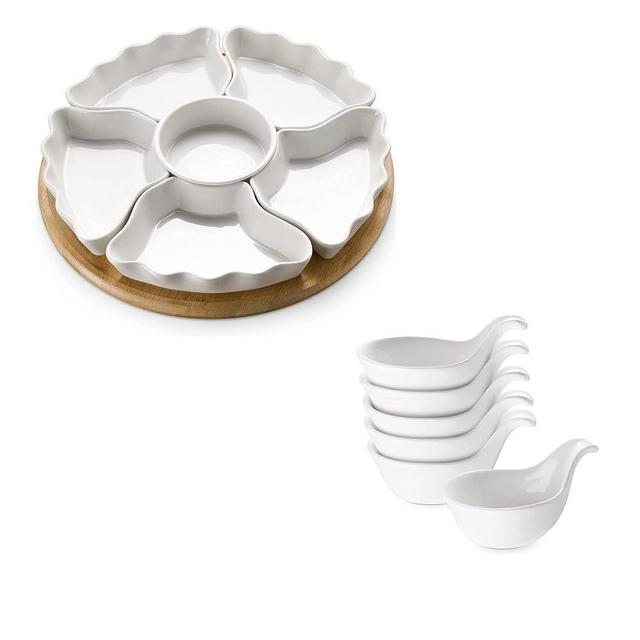 DOWAN Bundle 3 OZ Dipping Bowls with Handles & 12 Inch Appetizer Serving Tray