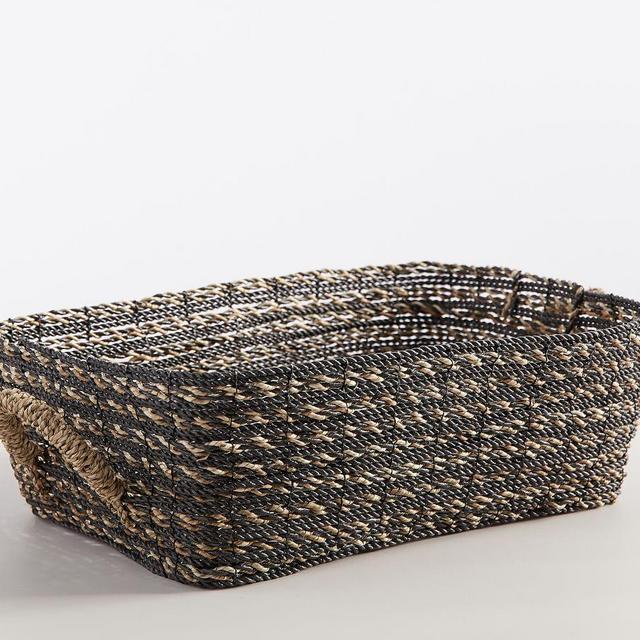Asher Underbed Seagrass Basket, Charcoal/natural