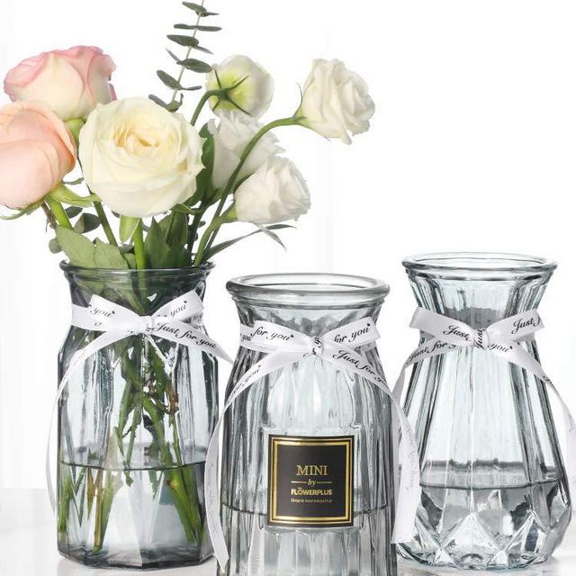 Glass Vase for Flower Set of 3 Clear Vase 6" for Office Home Desktop Planter Decor Weddings Events Arrangements Bookshelf