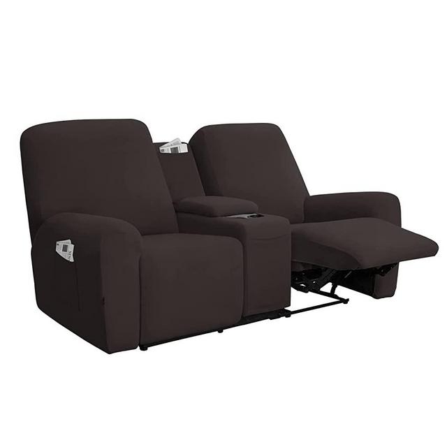 Easy-Going Stretch Recliner Loveseat Cover with Center Console Sofa Slipcover Soft Fitted Fleece 2 Seats Couch with Cup Holder and Storage Washable Furniture Protector Chocolate
