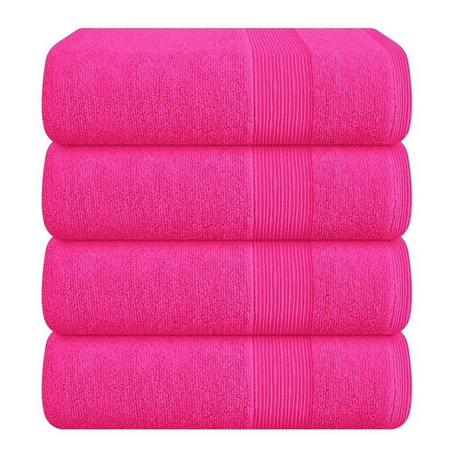 Belizzi Home 4 Pack Bath Towel Set 27x54, 100% Ring Spun Cotton, Ultra Soft Highly Absorbent Machine Washable Hotel Spa Quality Bath Towels for Bathroom, 4 Bath Towels - Hot Pink