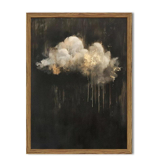 Dark Moody Cloud Wall Art, Vintage Cloud Rain Wall Decor Paintings Abstract Gothic Sky Landscape Academia 3D Texture Hand Painted Sandstone Artwork for Bedroom Living Room 16x24 inch Wood Framed