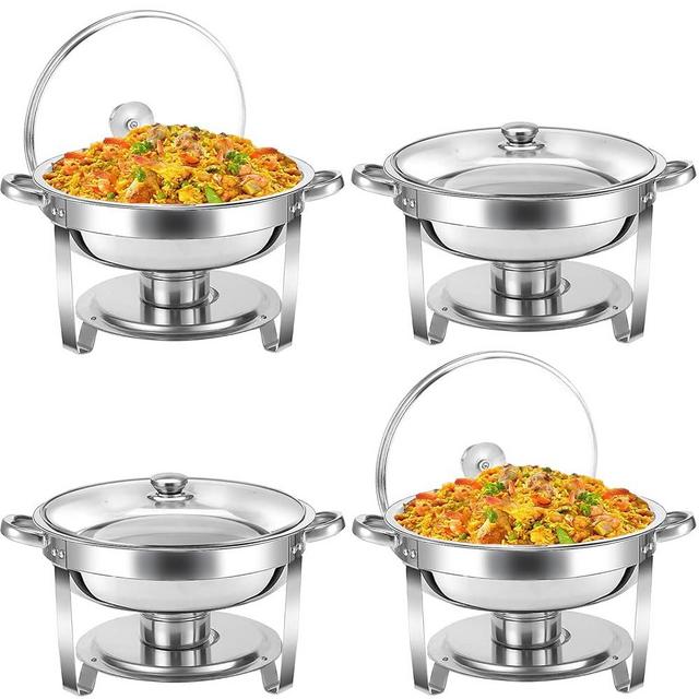 Chafing Dish Buffet Set 5 QT 4 Packs Stainless Steel Buffet Servers and Warmers, Chaffing Servers with Covers, Catering, Chafer,Food Warmer for Parties Weddings