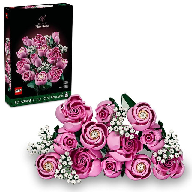 LEGO Botanicals Bouquet of Pink Roses Artificial Flowers - Building Blocks for Adults, Ages 18+ - Flowers for Home Office, Shelf or Room Decor - Gift for Women & Men - 10374