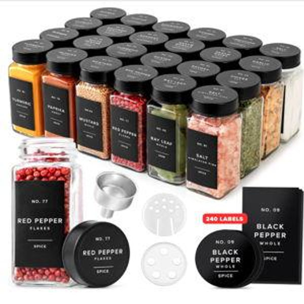 Glass Spice Jars with Label and Stainless Steel Covered/Plated Lids