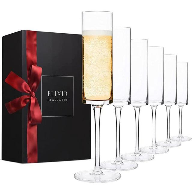 ELIXIR GLASSWARE Champagne Flutes, Edge Champagne Glass Set of 6 - Modern & Elegant for Women, Men, Wedding, Anniversary, Christmas, Birthday - 6oz, Premium Crystal
