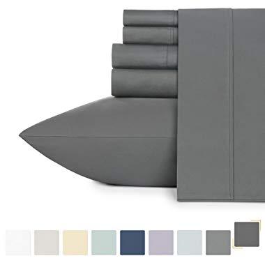 California Design Den Sateen Queen Sheets - 400 Thread Count 6 Piece Bedding Set, Dark Grey Soft Sheet Set, 100% Natural Cotton for Ultimate Comfort, Deep Pocket Fits Mattress Upto 18 Inches