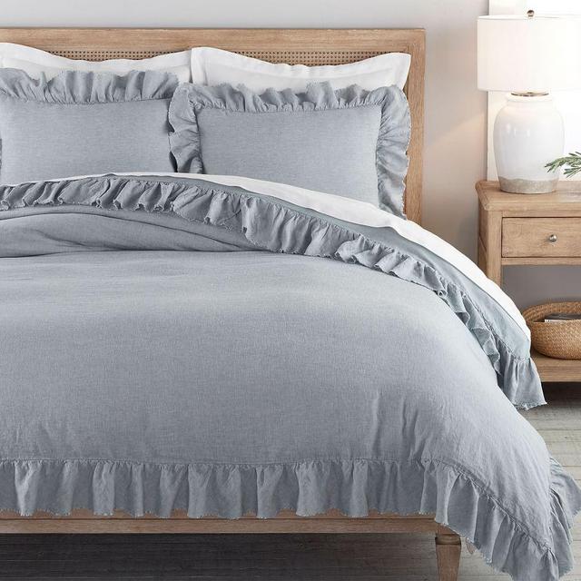 Belgian Flax Linen Fringe Ruffle Duvet Cover, King/Cal King, Chambray