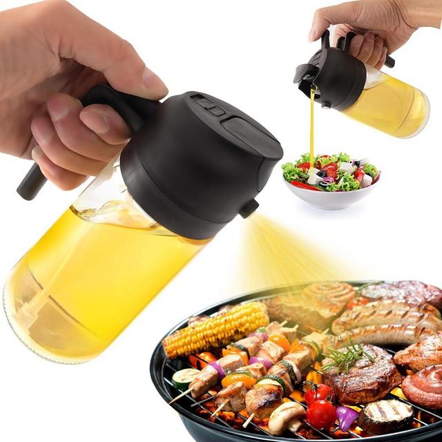 mqnxoi 2 in 1 Glass Oil Sprayer & Dispenser, 470ml Glass Olive Oil Sprayer,Cooking Oil Sprayer,Salad,16oz Oil Sprayer for Oil Bottle - Kitchen Gadgets