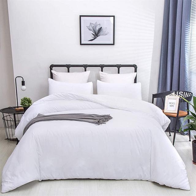 Cottonight White Comforter Sets Queen Solid White Bedding Comforter Set Full Plain White Cozy Breathable Cotton Quilts Blanket Soft Breathable Hotel Bedding Set with 2 Pillowcases for Women Men