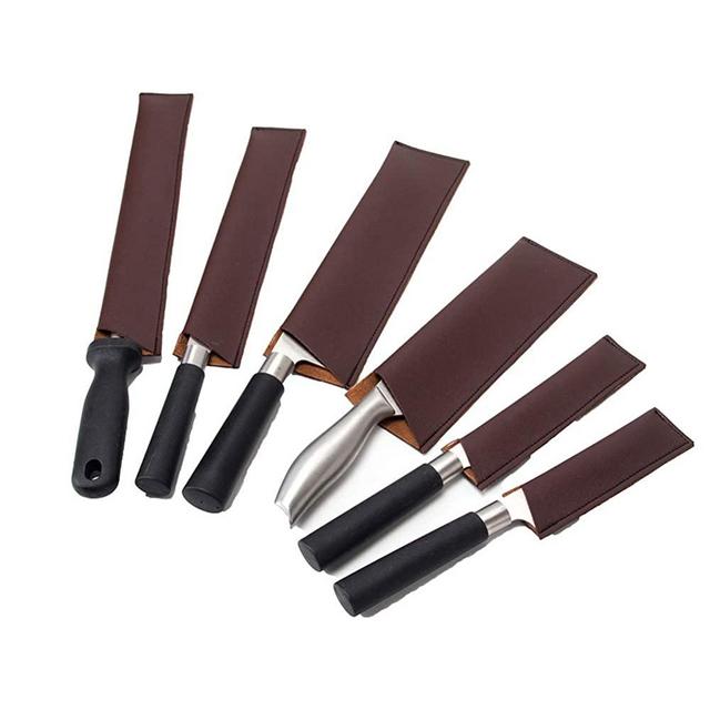 Leather Knife Sheath, Knife Guard, Knife Cover Sleeves, Waterproof Knife Protectors, Heavy Duty Universal Knife Edge Guard Set Of 6 (HGJ157)