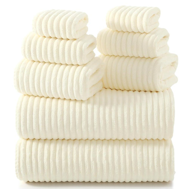 REDKISS Beige Bath Towels Set 8 Piece - Microfiber Bathroom Towels of 8 Large, Highly Absorbent Bath Towel, Soft Shower Towel for Bathroom, Hotel 2 Bath Sheet 2 Hand 2 Washcloths 2 Hair Towel Wrap