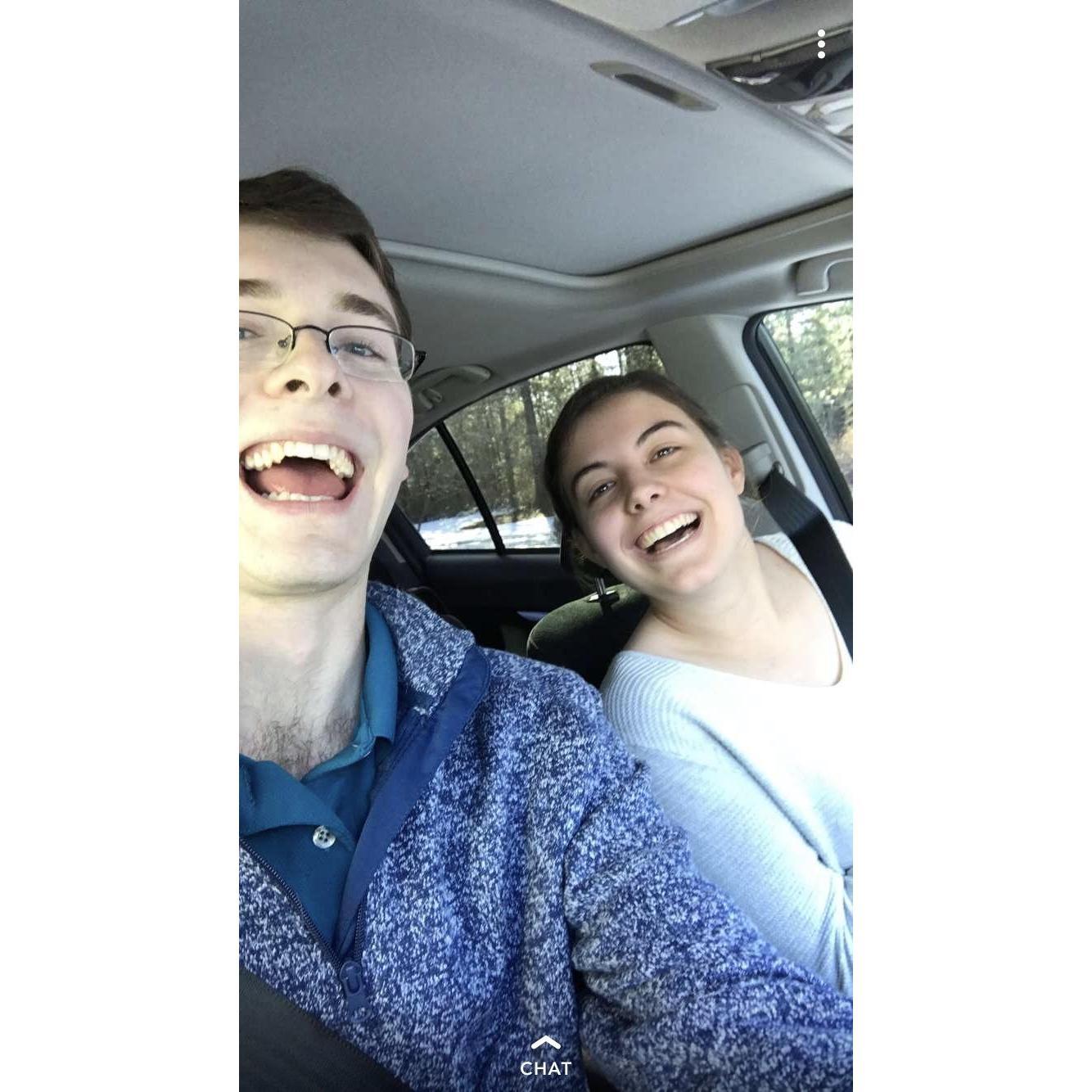 Our first road trip together- home for thanksgiving this past year.