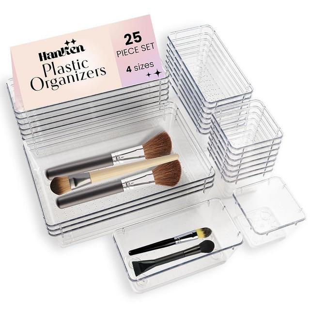 HanKen 25 pc drawer organizer set, 4 sizes. Versatile Home Essentials as Bathroom Storage, Kitchen Organizers, Storage Drawers - Includes Non-Slip Silicone Pads for Secure Organization and Storage
