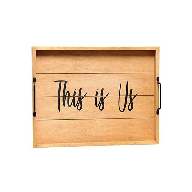 Elegant Designs HG2000-NTU w-Handles Decorative Serving Tray, 15.5" x 12", Natural Wood This is Us