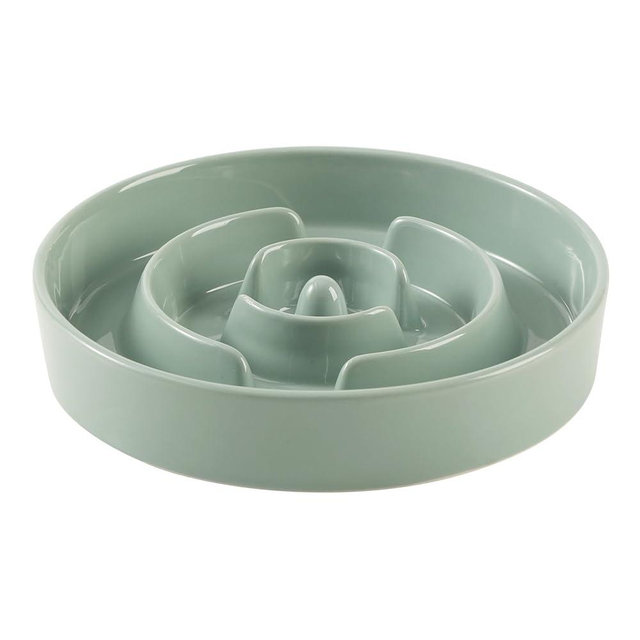 Havniva Ceramic 3.2 Cup Slow Feeder Dog Bowl for Large Dog, 9.5inch Puzzle Food Dish, Anti-Gulping, Stop Bloat, Preventing Choking (Single Bowl-Light Green)