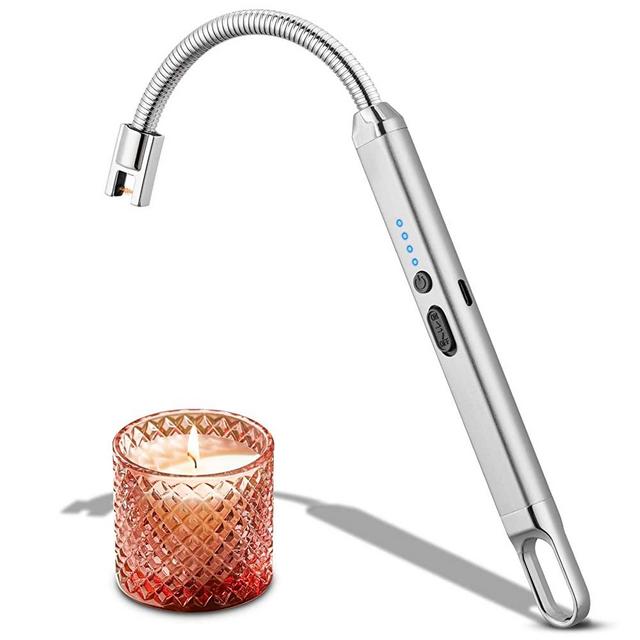 MEIRUBY Lighter Electric Lighter Candle Lighter Rechargeable USB Lighter Arc Lighters for Candle Camping BBQ Silver