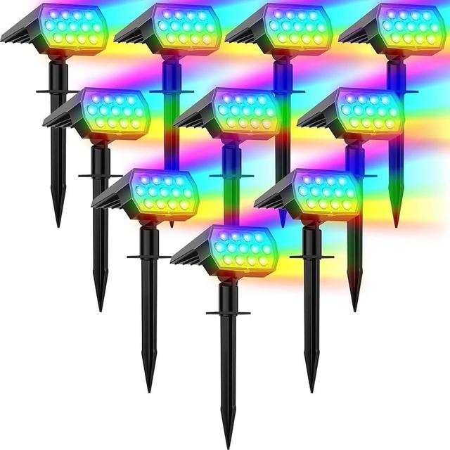 WELALO Solar Color Changing Spot Lights Outdoor, Waterproof Solar Christmas Lights with 7 Modes, Multicolor RGB Landscape Spotlights for Garden Yard Driveway Lawn Patio Pathway Decorations, 10 Pack