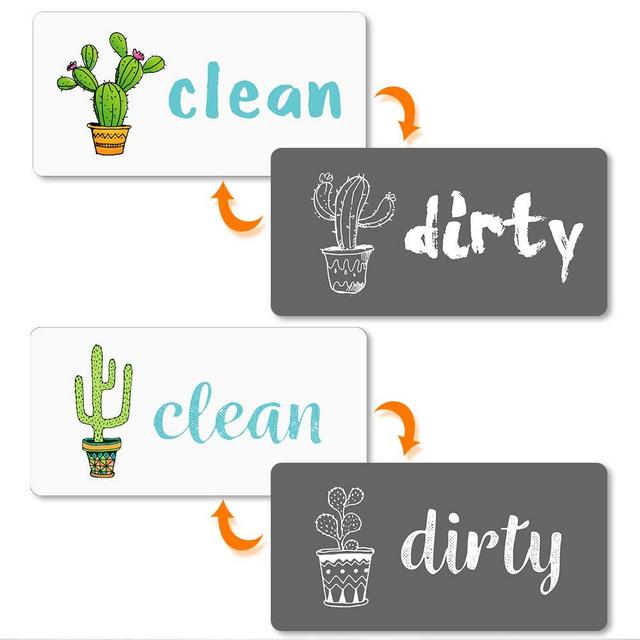 Dishwasher Magnet Clean Dirty Sign Indicator, 2 Pcs Cute and Functional Double Sided Reversible Magnet, Dishwasher Accessories Decor with Magnetic Plate for Kitchen Organization