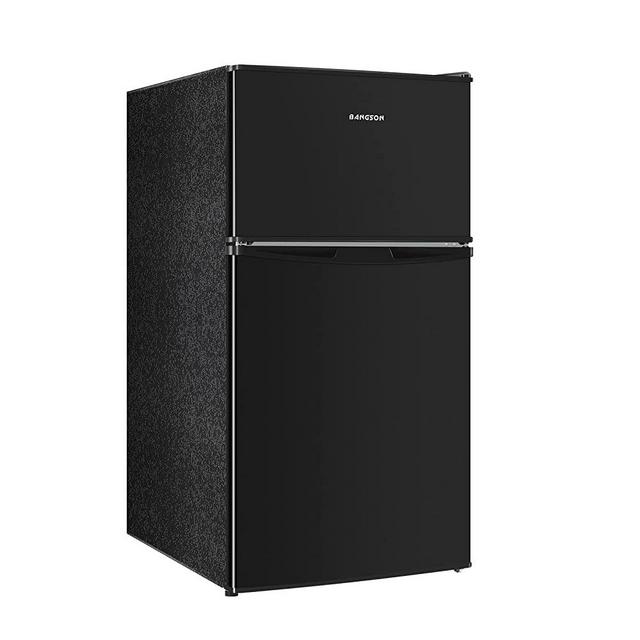 BANGSON Mini Fridge with Freezer, 3.2 Cu.Ft, Low Noise, Energy Saving, 5 Settings Temperature Adjustable, 2 Door Mini Fridge for Bedroom Office and Dorm, Black for Christmas Decorations Indoor.