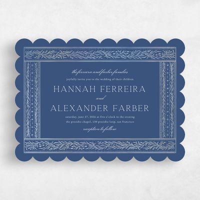 Blue Scalloped Wedding Invitation - Viridian Landscape
