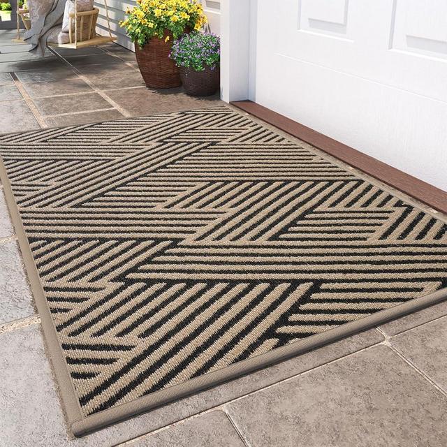 QiCaiJia Front Door Mat Outside Entrance, Non Slip Rubber Backing, Trap Dirt and Moisture, Easy Clean Low Profile Welcome Floor Mats for Patio Porch Indoor Outdoor Entry Mat, 31x47 Inch, Brown