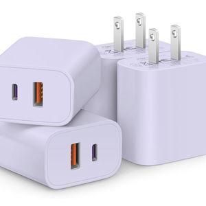[4 Pack] USB C Charger Block Fast Charging Multiport Adpater [PD 20W USB-C & QC 3.0 USB-A Port] for i Phone 16/15/14/13/12/11/X/8, i Pad, Sam Sung, Google, Galaxy & More [Purple]