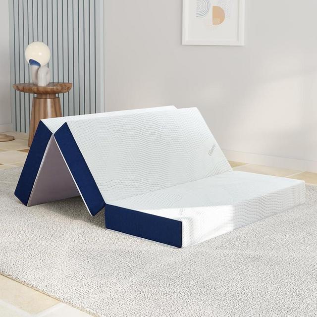 Generic Tri Folding Mattress, 6 inch Memory Foam Mattress Topper with Bamboo Cover for Camping, Guest, Queen Size - 58""x 78""x 6"", White