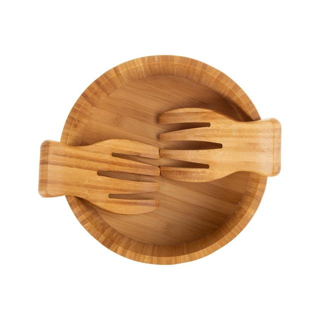 Classic Cuisine 10.25" Bamboo Salad Bowl With Utensils