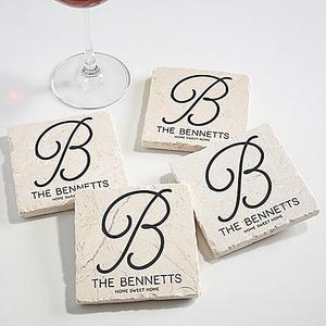 Initial Accent Tumbled Stone Coasters (Set of 4)