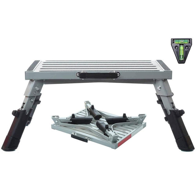 Homeon Wheels Large RV Step Stool, Adjustable Height Aluminum Folding Platform Step and Ladder with Non-Slip Rubber Feet, More Stable Supports Up to 1,500lbs 19" x 14.5"