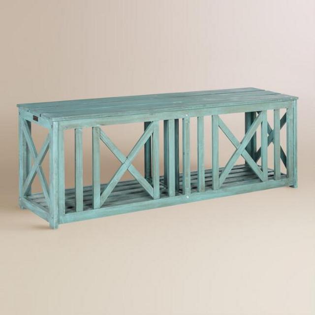 Sea Blue Wood Adlon Outdoor Bench