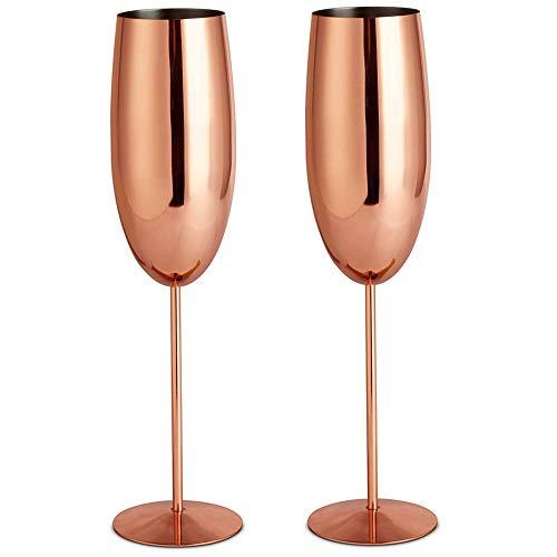 VonShef Copper Champagne Flutes Shatterproof Stainless Steel Set of 2 9oz Champagne Glasses with Gift Box