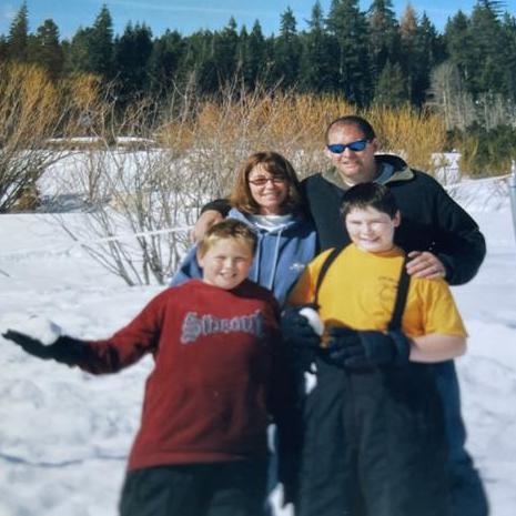 The original crew! Garrett and Scott with their wonderful parents, Sandra and William, enjoying a family snow day.