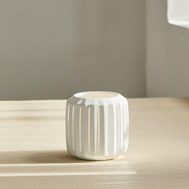 Slatted Porcelain Hurricane, Alabaster, Votive