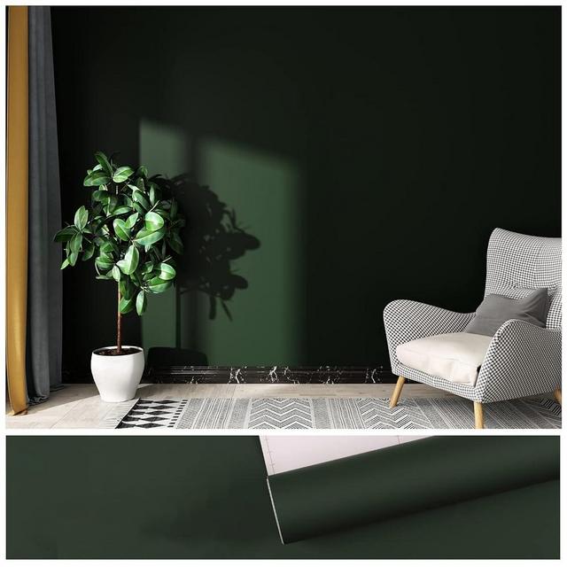 VEELIKE Dark Green Peel and Stick Wallpaper Self Adhesive Solid Green Contact Paper Waterproof Decorative Vinyl Film for Walls Countertops Cabinets Shelf Drawer Liners Bedroom Kitchen 15.7''x354''