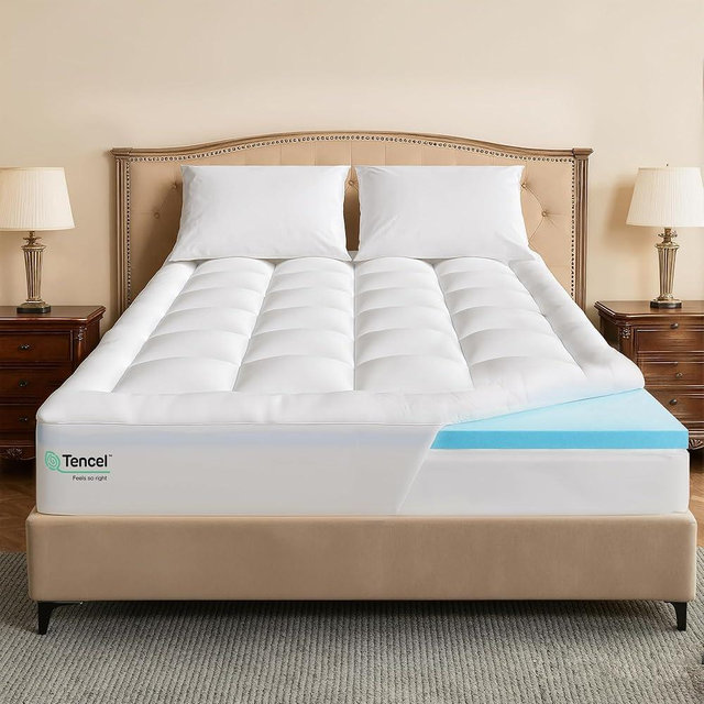 4 Inch Memory Foam Mattress Topper,Dual Layer Medium Support 2" Gel Memory Foam and 2" Mattress Pad for Back Pain Relief,Tencel Fabric,CertiPur-US Certified,(King,White)