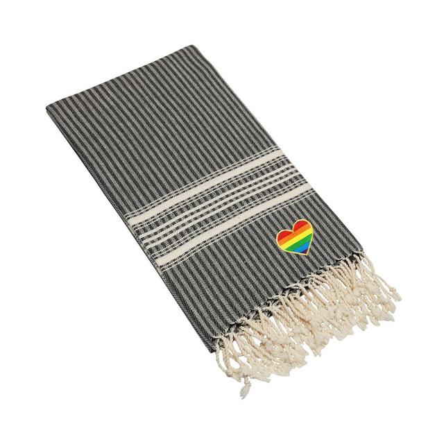 Linum Home Luxe Herringbone Cheerful Rainbow Heart Pestemal Beach Towel