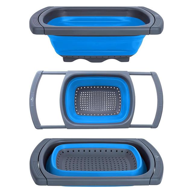 Colander collapsible, Colander Strainer Veggies/Fruit Strainers, Extendable Handles Colander, Folding Strainer for Kitchen - by ELITRA HOME, Blue