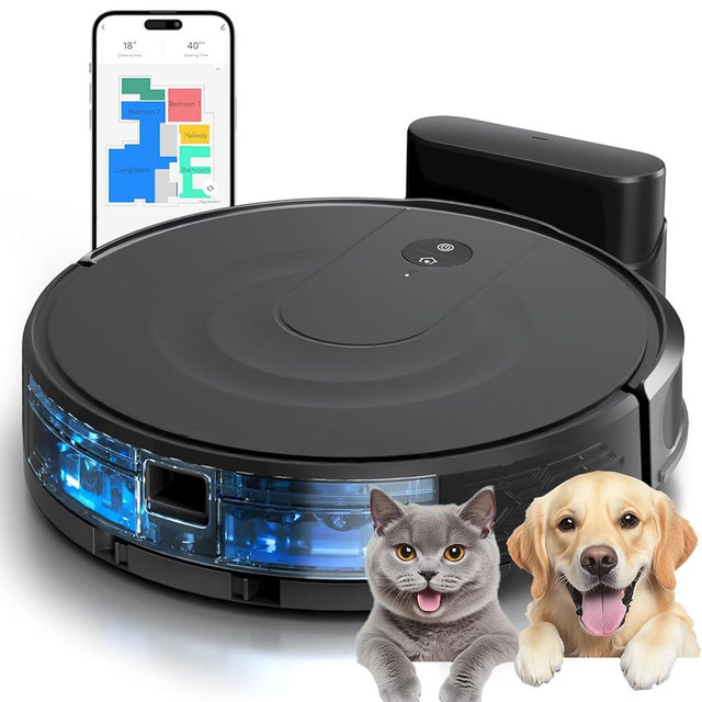 Kokaidia Robot Vacuum and Mop Combo with 9000Pa Suction, LiDAR Navigation & Ultra-Slim Design, 200-Min Runtime, Auto Recharge, Smart Mapping Robotic Vacuum Cleaner for Pet Hair, Hard Floors & Carpets